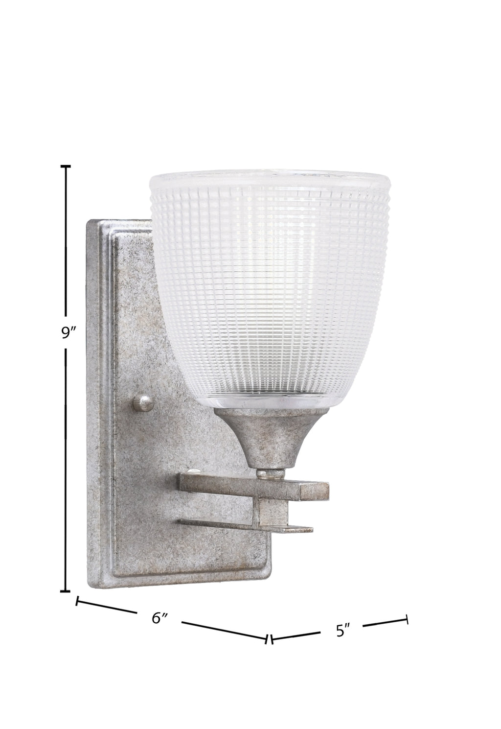 Uptowne One Light Wall Sconce in Aged Silver with 5" Clear Ribbed Shade