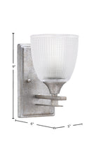Uptowne One Light Wall Sconce in Aged Silver with 5" Clear Ribbed Shade