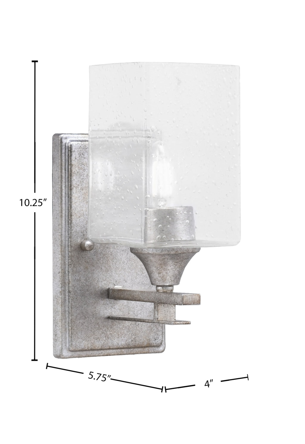 Uptowne One Light Wall Sconce in Aged Silver with 4" Square Clear Bubble Shade