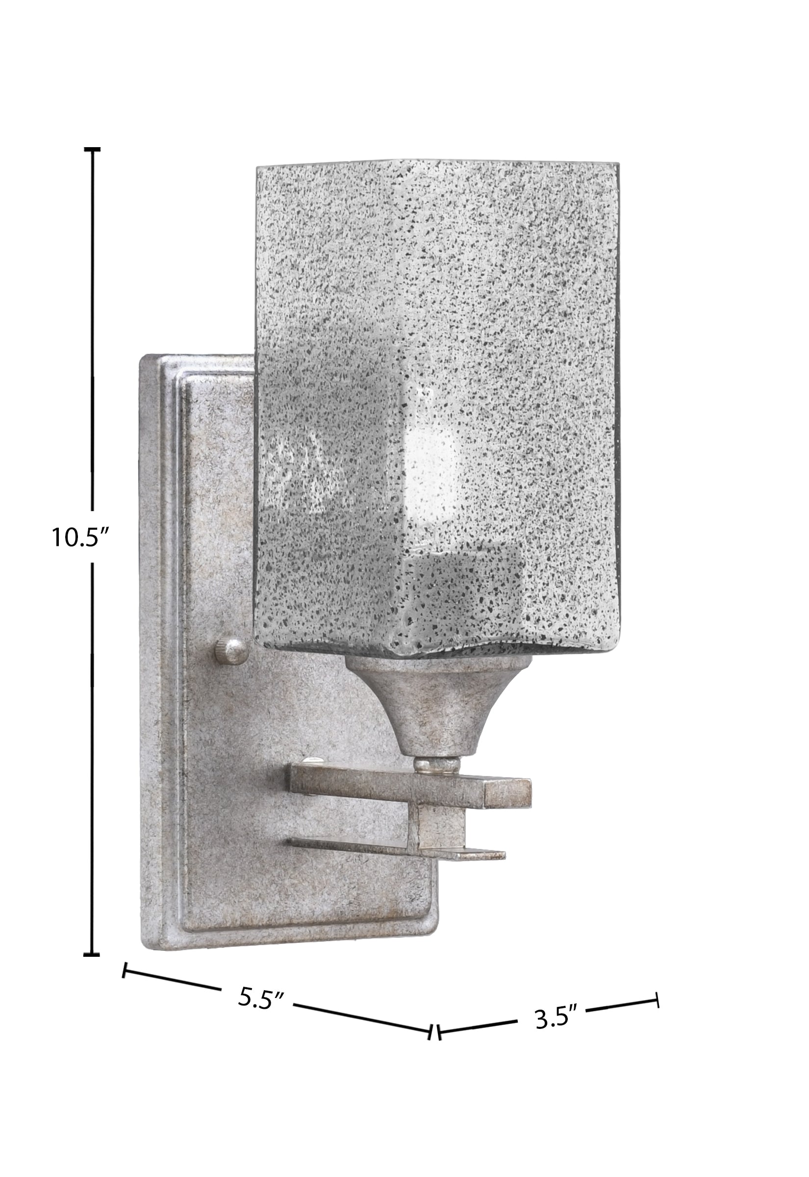 Uptowne One Light Wall Sconce in Aged Silver with 3.5" Square Smoke Bubble Shade