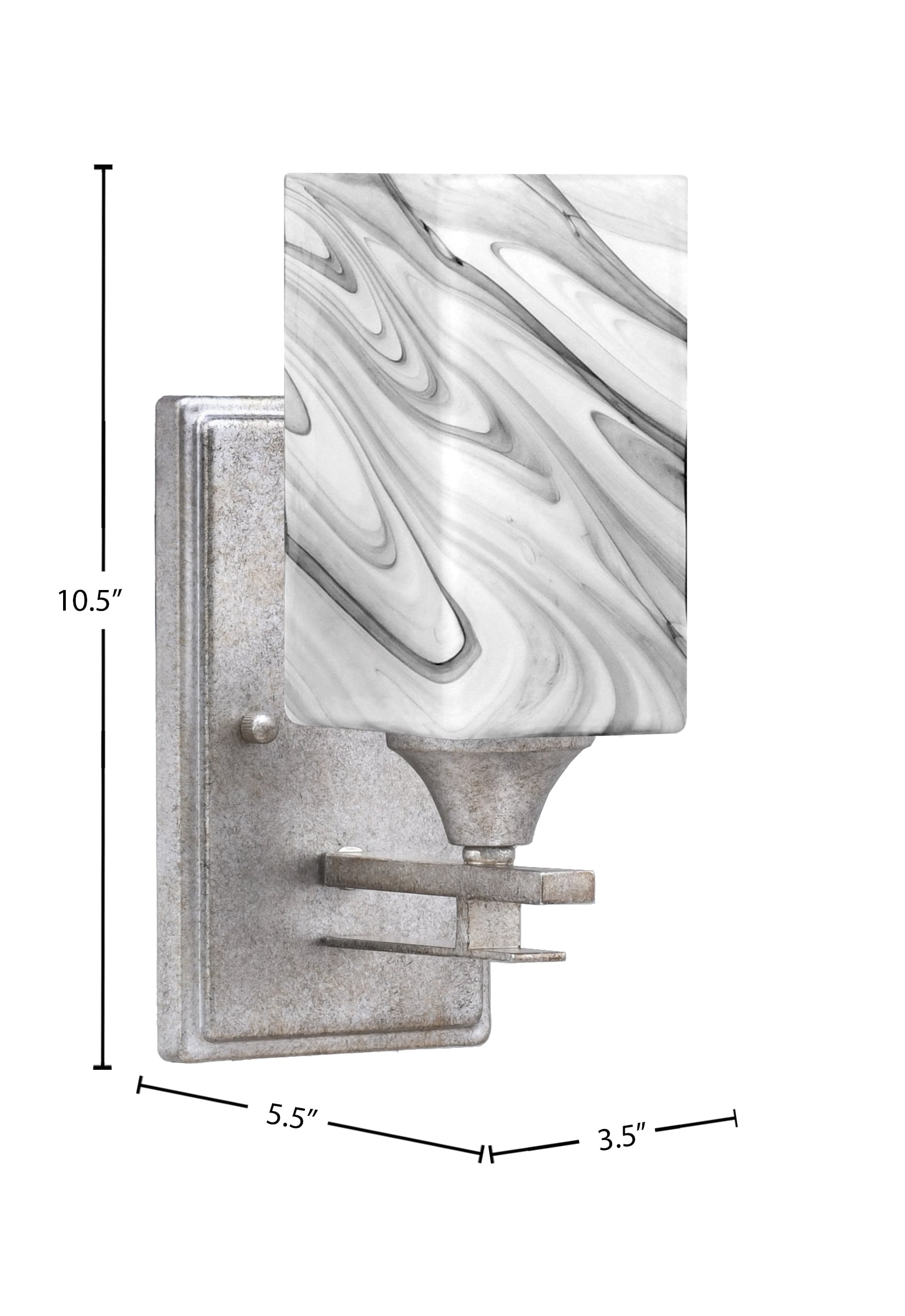 Uptowne One Light Wall Sconce in Aged Silver with 3.5" Square Onyx Swirl Shade