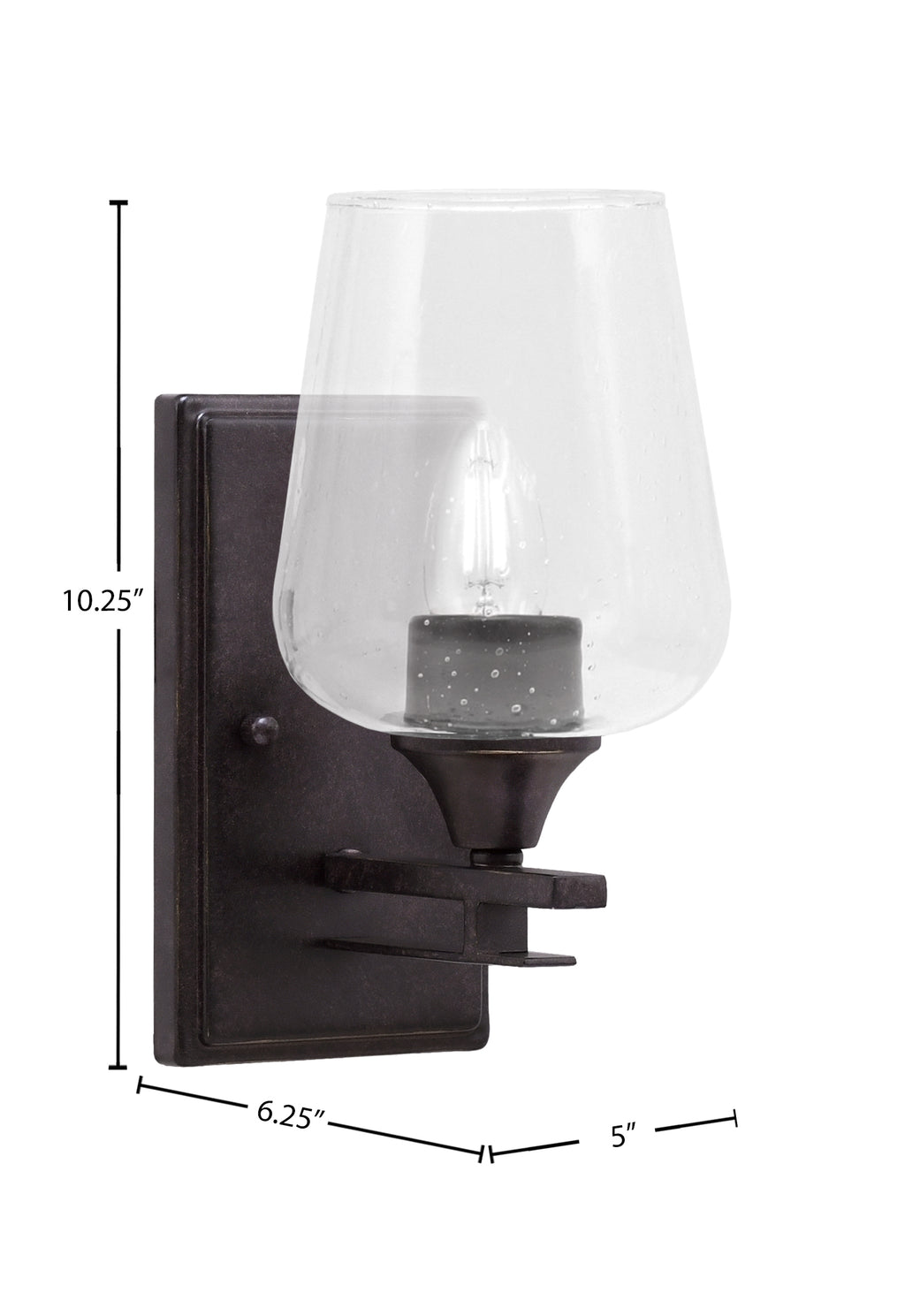Uptowne One Light Wall Sconce in Dark Granite with 5" Clear Bubble Shade