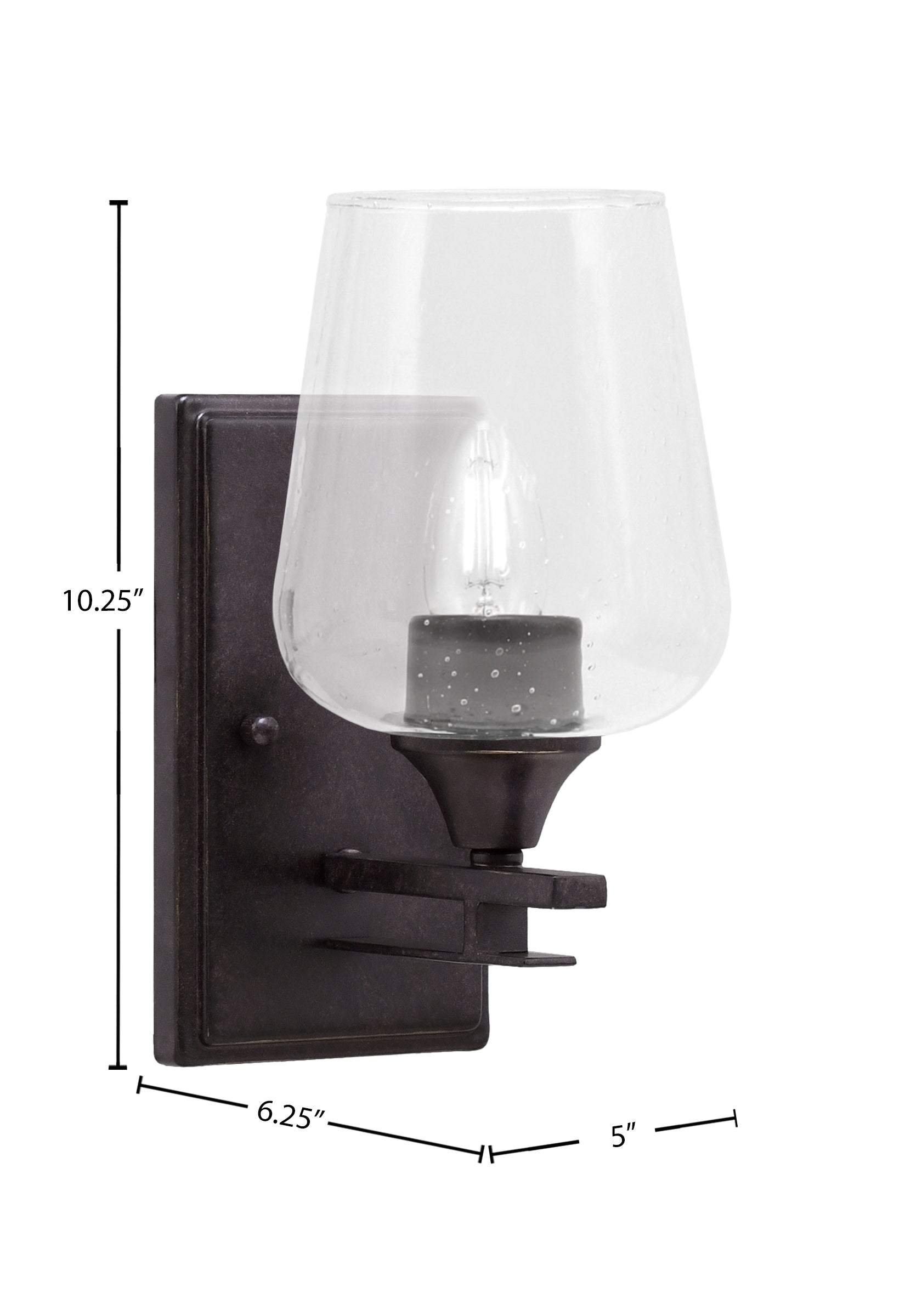 Uptowne One Light Wall Sconce in Dark Granite with 5" Clear Bubble Shade