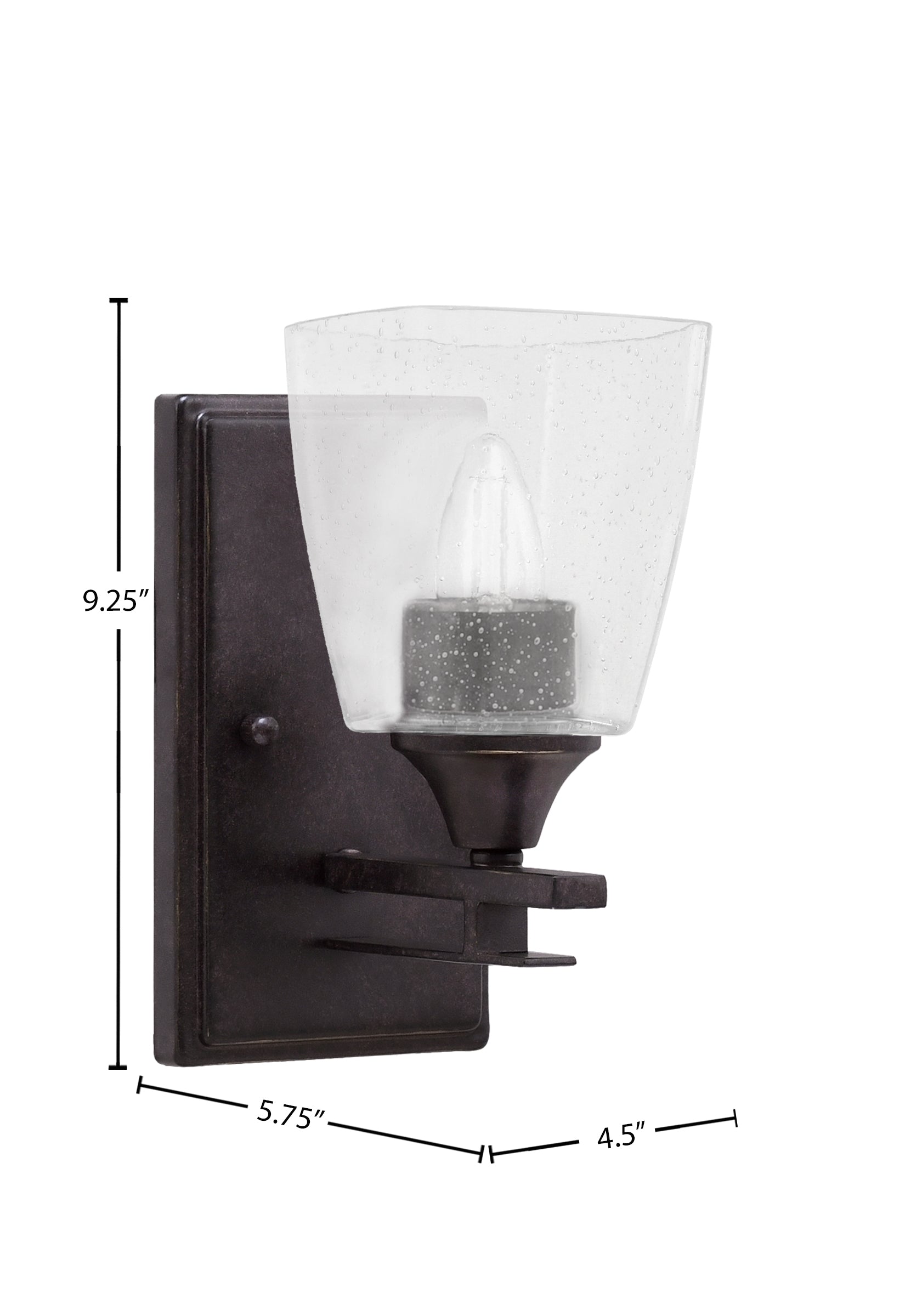 Uptowne One Light Wall Sconce in Dark Granite with 4.5" Square Clear Bubble Shade