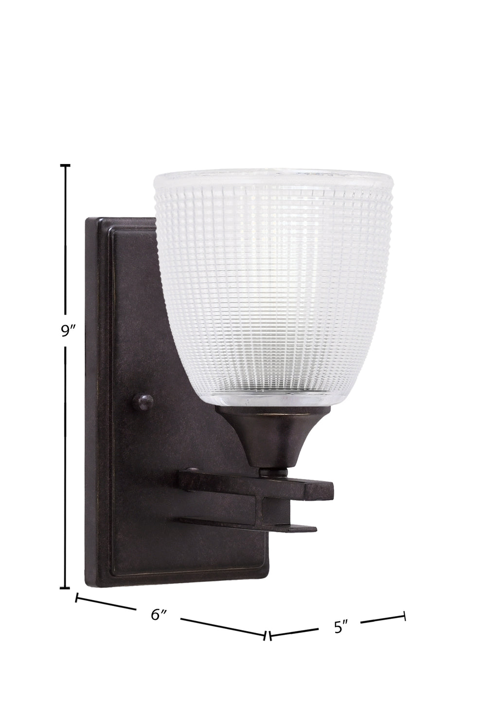 Uptowne One Light Wall Sconce in Dark Granite with 5" Clear Ribbed Shade