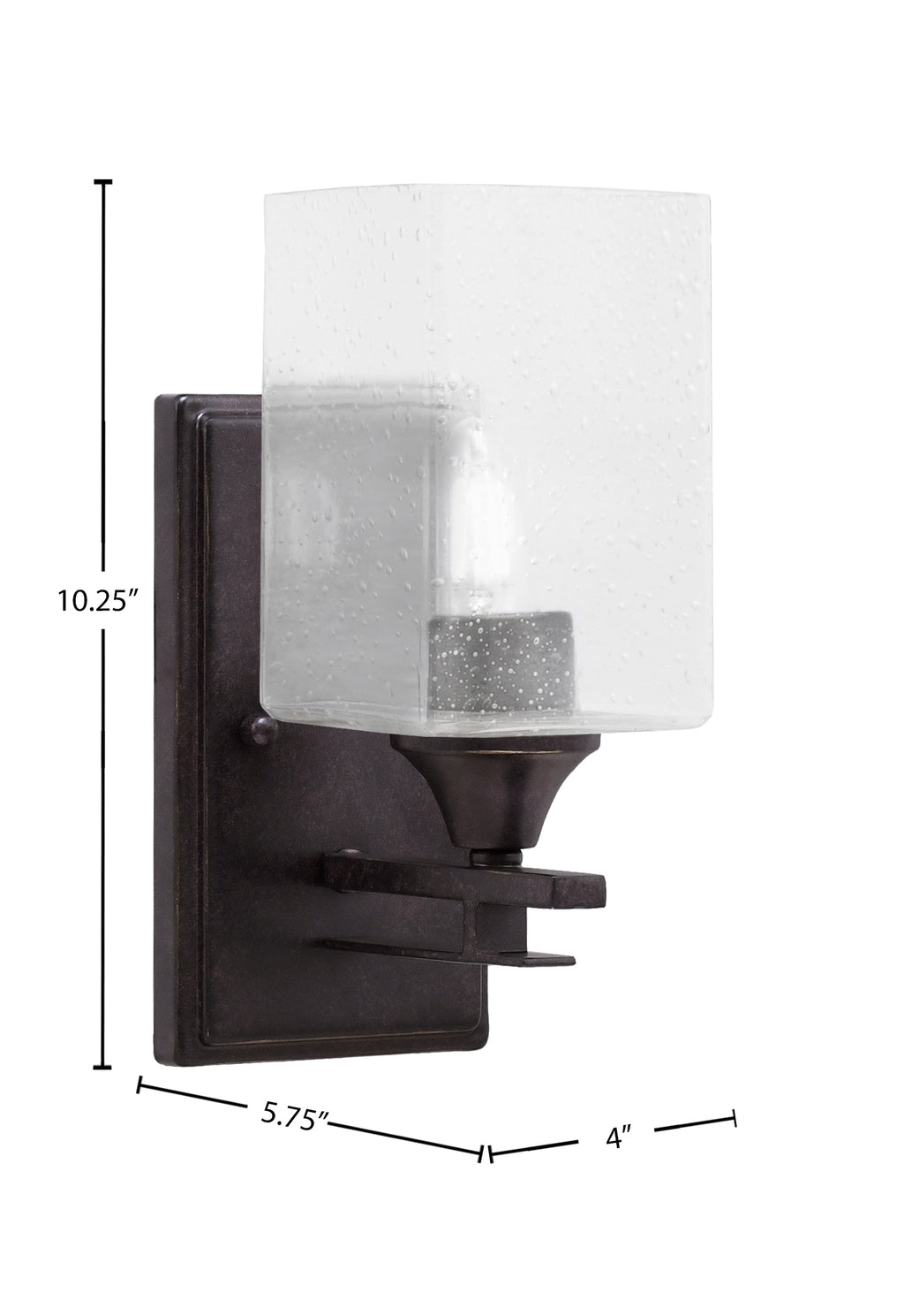 Uptowne One Light Wall Sconce in Dark Granite with 4" Square Clear Bubble Shade