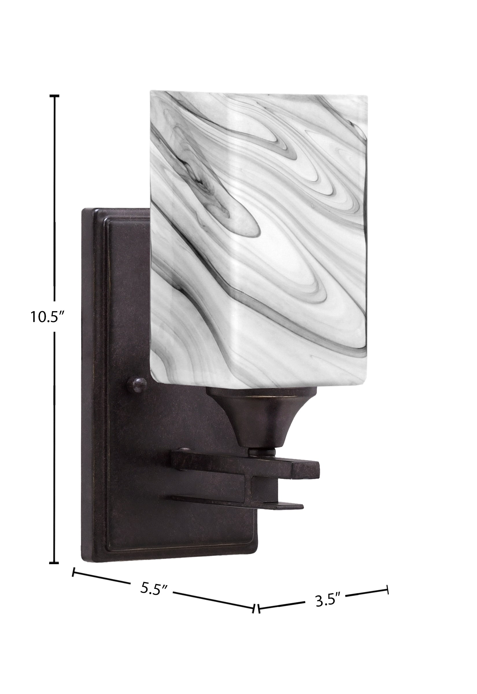 Uptowne One Light Wall Sconce in Dark Granite with 3.5" Square Onyx Swirl Shade