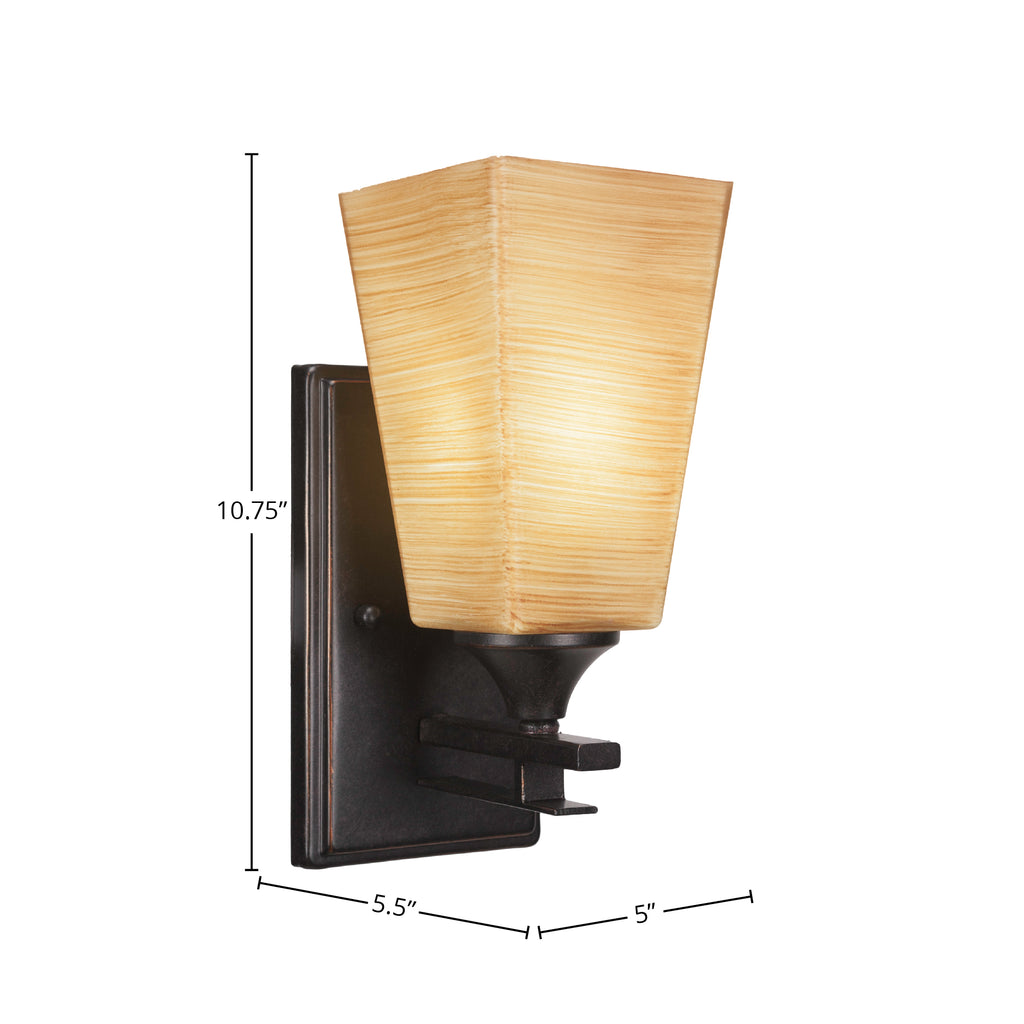 Uptowne One Light Wall Sconce in Dark Granite with 5" Square Cayenne Linen Shade