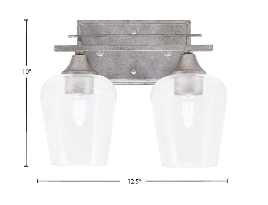 Uptowne Two Light Bath Bar in Aged Silver with 5" Clear Bubble Shade