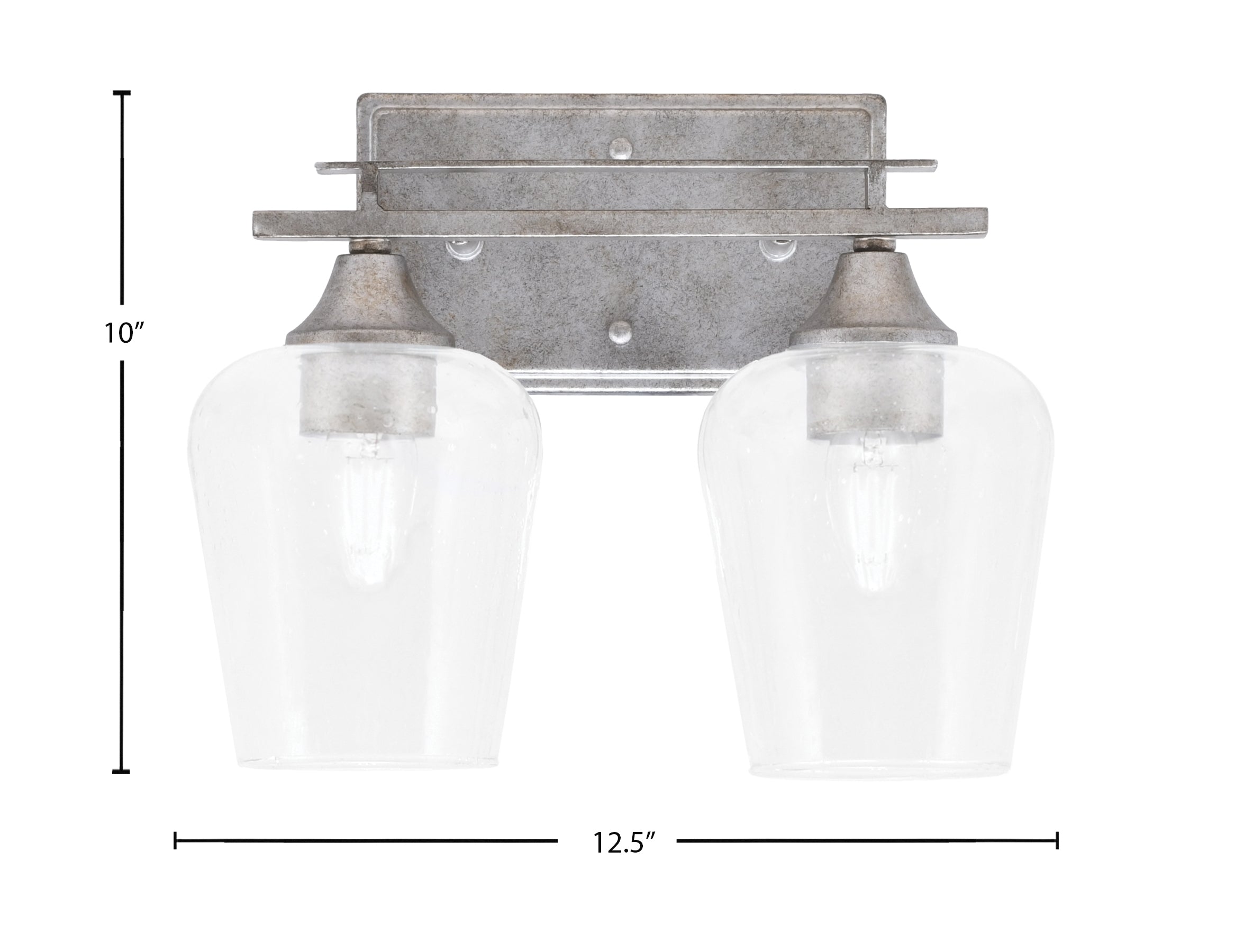 Uptowne Two Light Bath Bar in Aged Silver with 5" Clear Bubble Shade