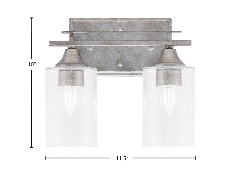 Uptowne Two Light Bath Bar in Aged Silver with 4" Clear Bubble Glass Shade