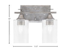 Uptowne Two Light Bath Bar in Aged Silver with 4" Clear Bubble Glass Shade