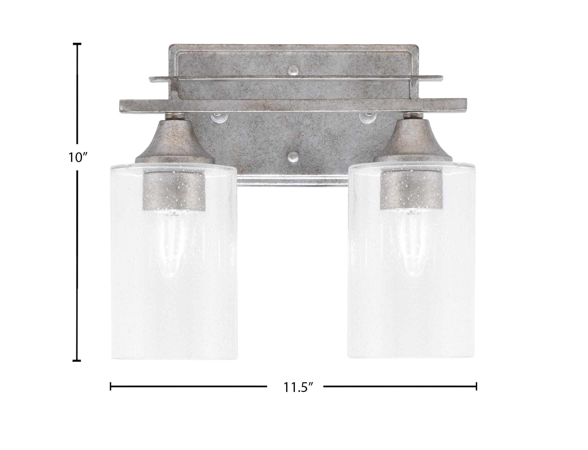 Uptowne Two Light Bath Bar in Aged Silver with 4" Clear Bubble Glass Shade