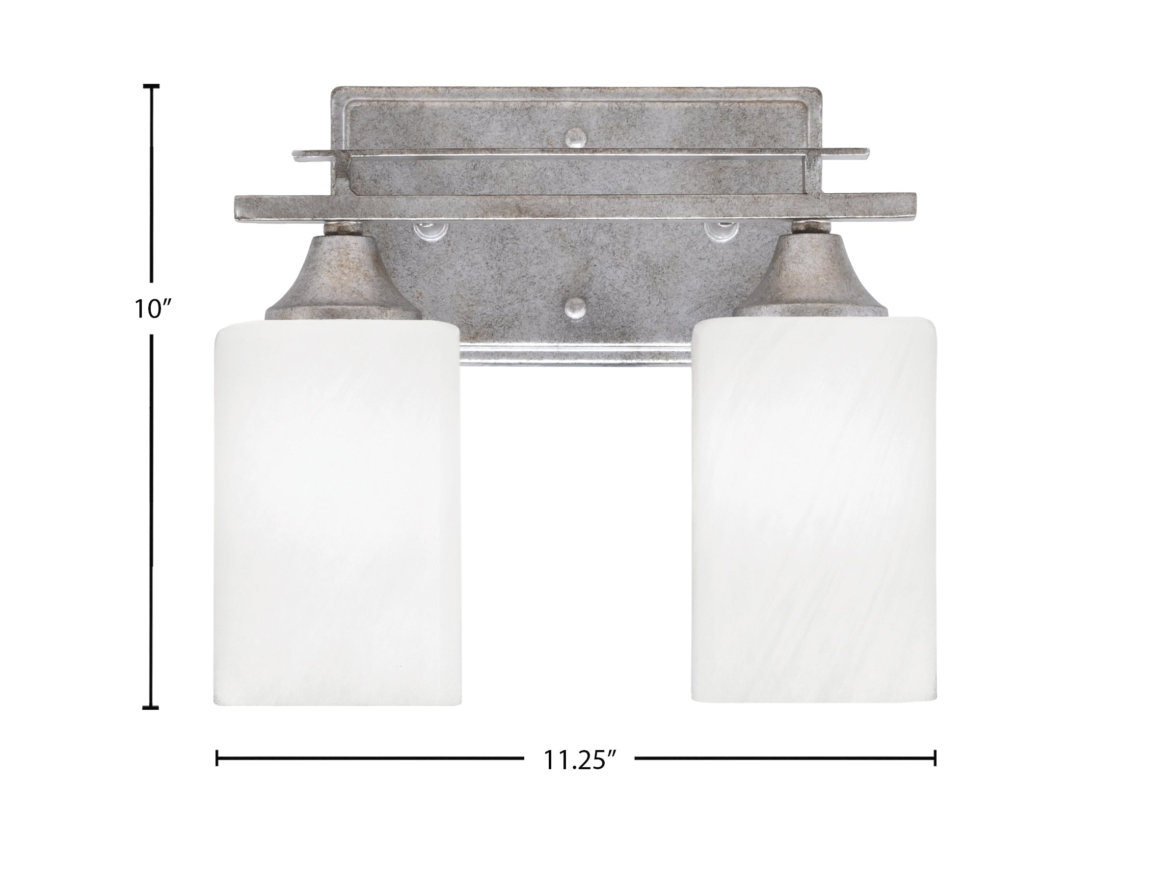 Uptowne Two Light Bath Bar in Aged Silver with 4" White Marble Shade