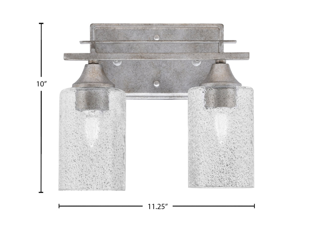 Uptowne Two Light Bath Bar in Aged Silver with 4" Smoke Bubble Shade