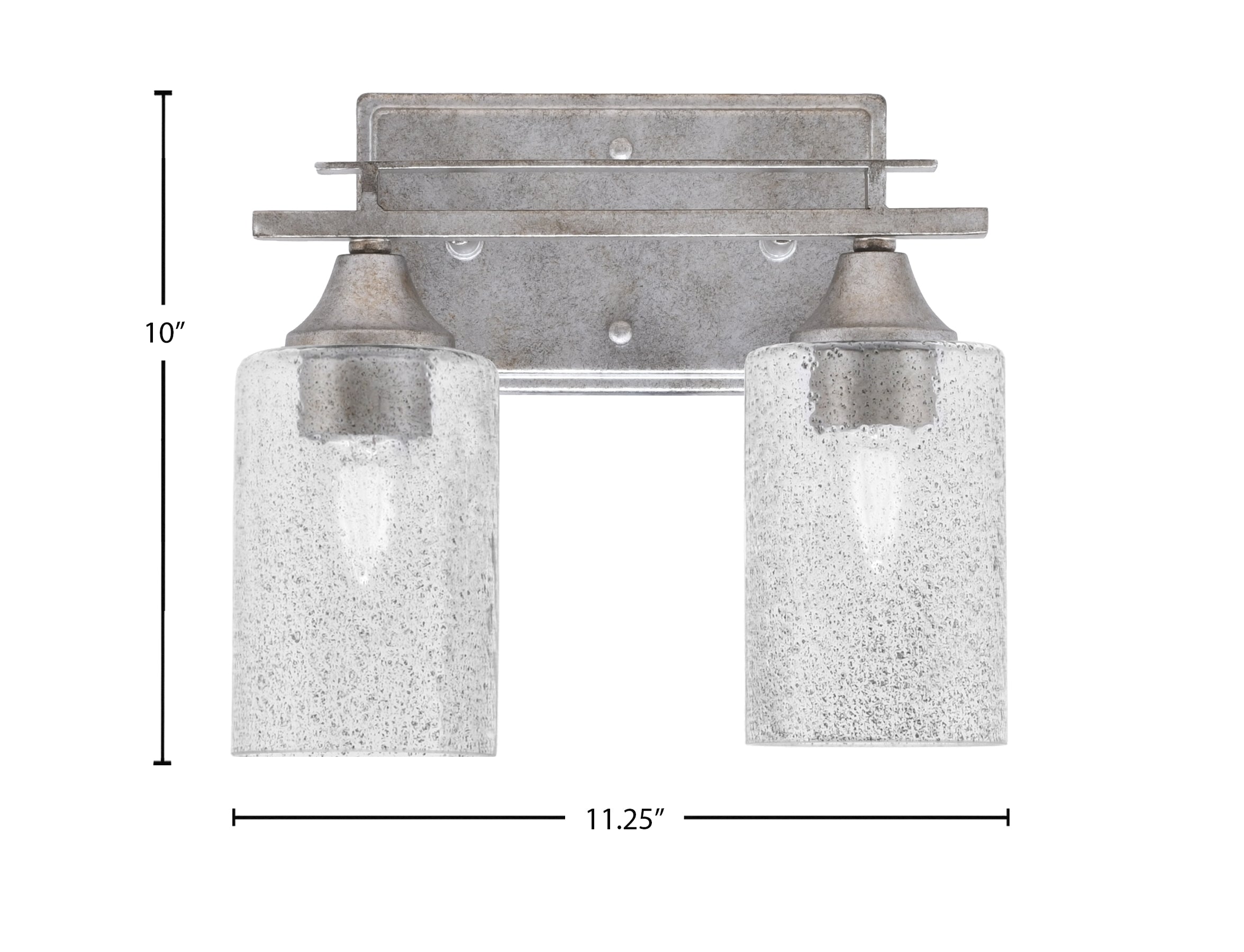 Uptowne Two Light Bath Bar in Aged Silver with 4" Smoke Bubble Shade