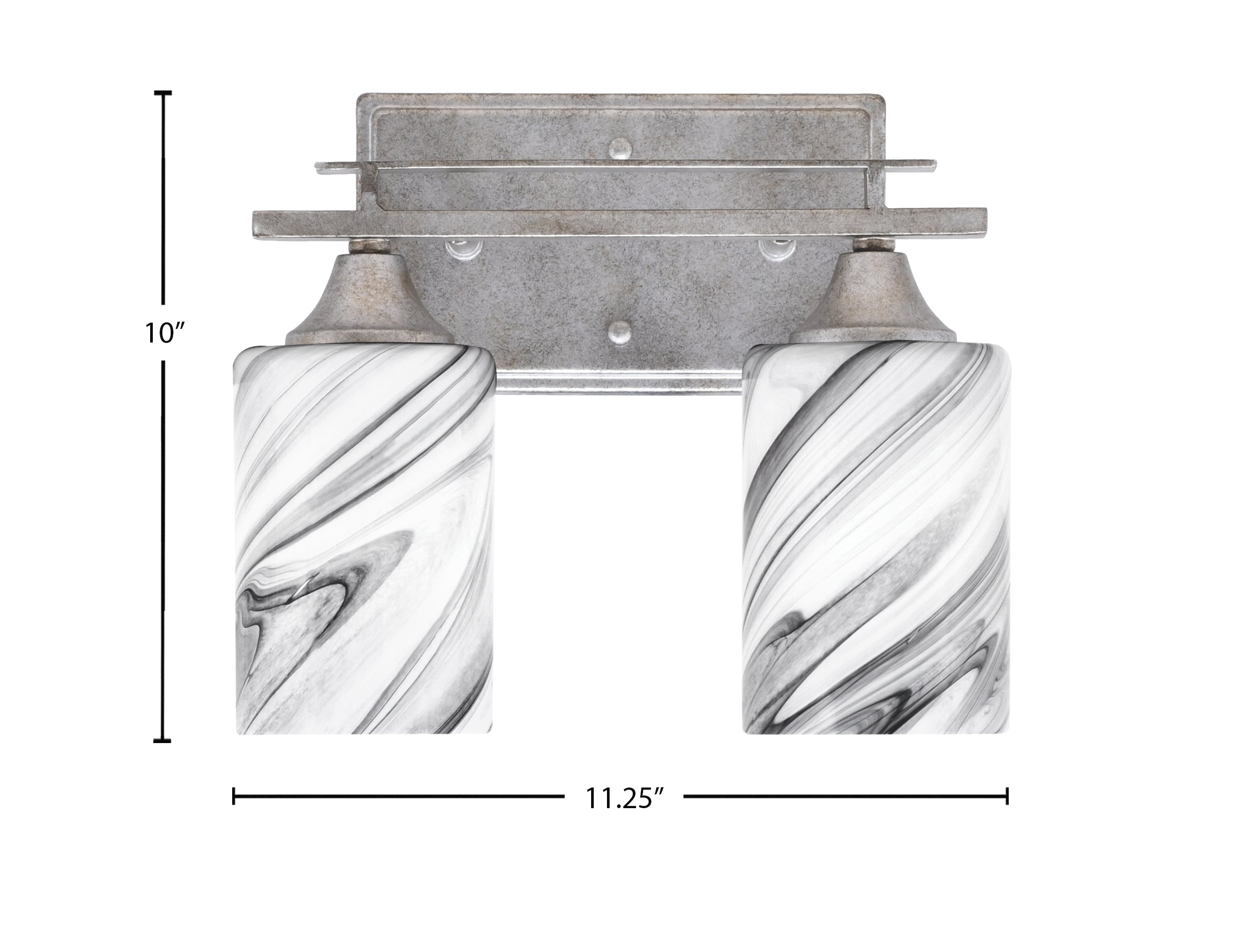 Uptowne Two Light Bath Bar in Aged Silver with 4" Onyx Swirl Shade