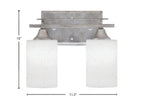 Uptowne Two Light Bath Bar in Aged Silver with 4" White Muslin Shade