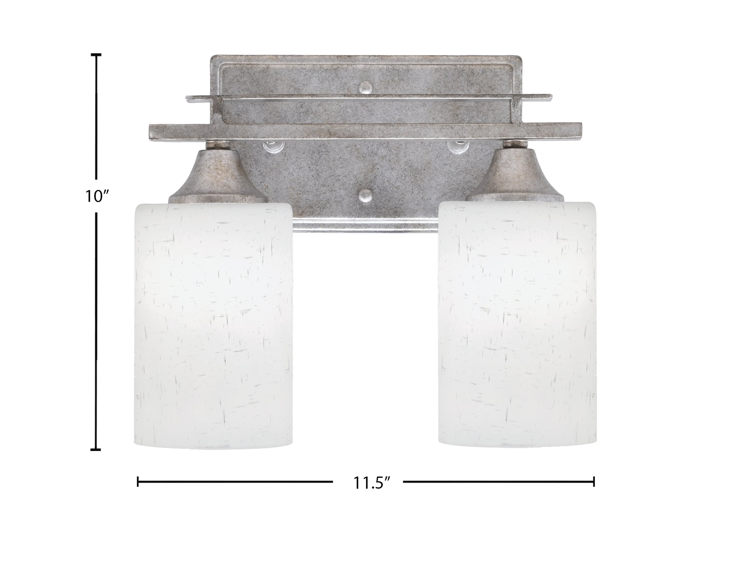 Uptowne Two Light Bath Bar in Aged Silver with 4" White Muslin Shade