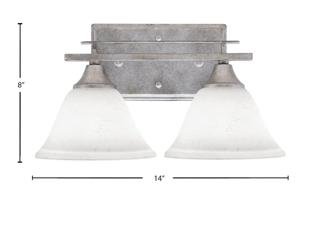 Uptowne Two Light Bath Bar in Aged Silver with 7" White Muslin Shade