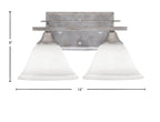Uptowne Two Light Bath Bar in Aged Silver with 7" White Muslin Shade