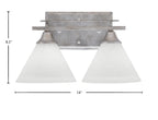 Uptowne Two Light Bath Bar in Aged Silver with 7" White Muslin Shade