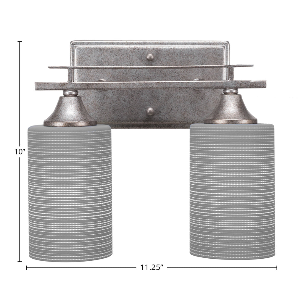 Uptowne Two Light Bath Bar in Aged Silver with 4" Gray Matrix Shade