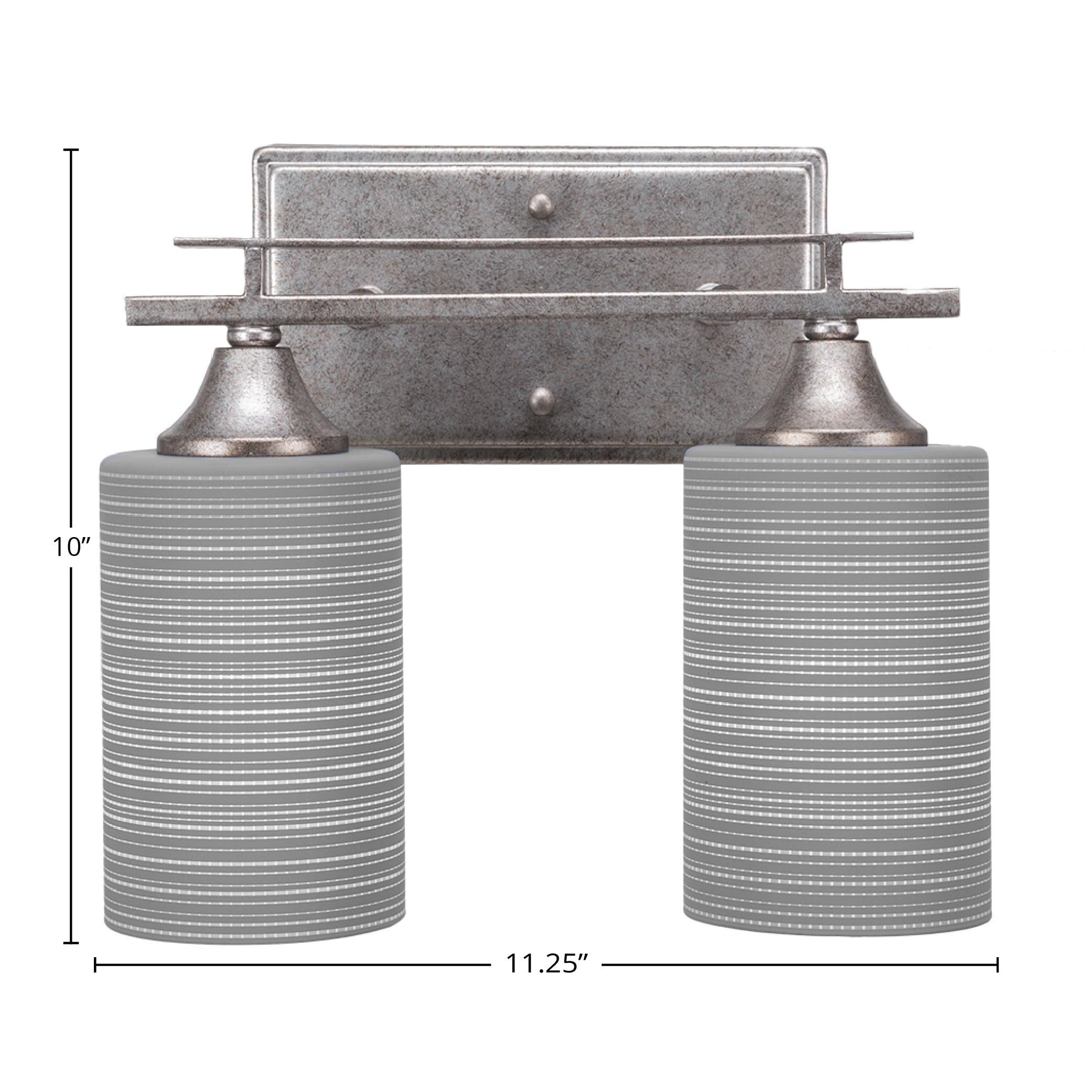 Uptowne Two Light Bath Bar in Aged Silver with 4" Gray Matrix Shade