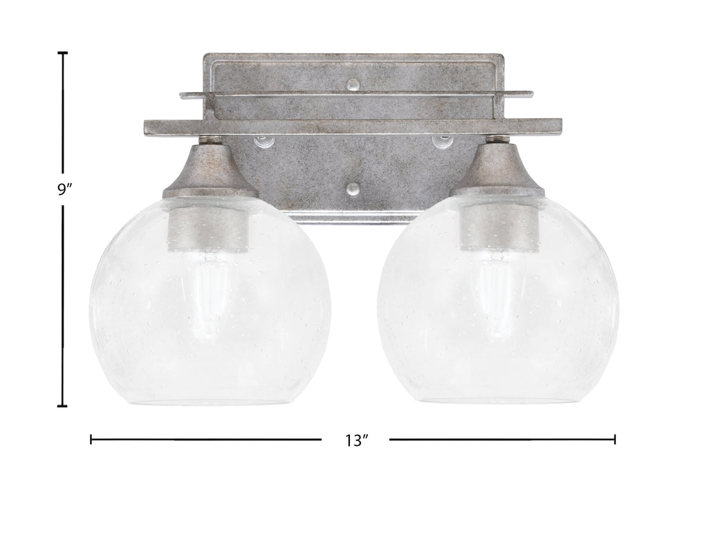 Uptowne Two Light Bath Bar in Aged Silver with 5.75" Clear Bubble Shade