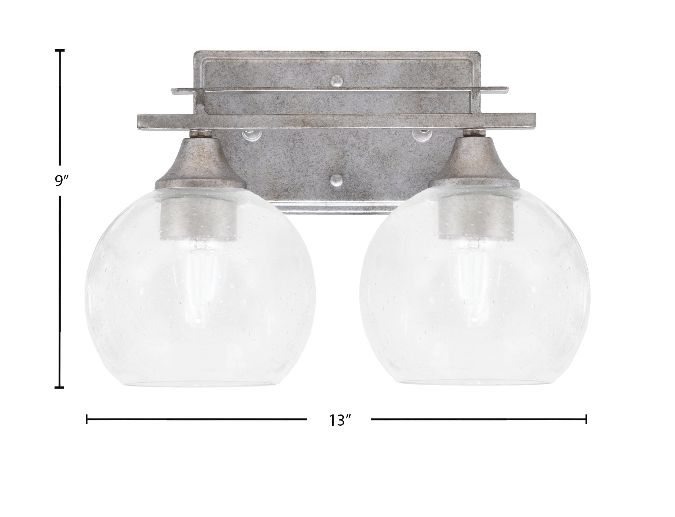 Uptowne Two Light Bath Bar in Aged Silver with 5.75" Clear Bubble Shade