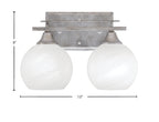 Uptowne Two Light Bath Bar in Aged Silver with 5.75" White Marble Shade