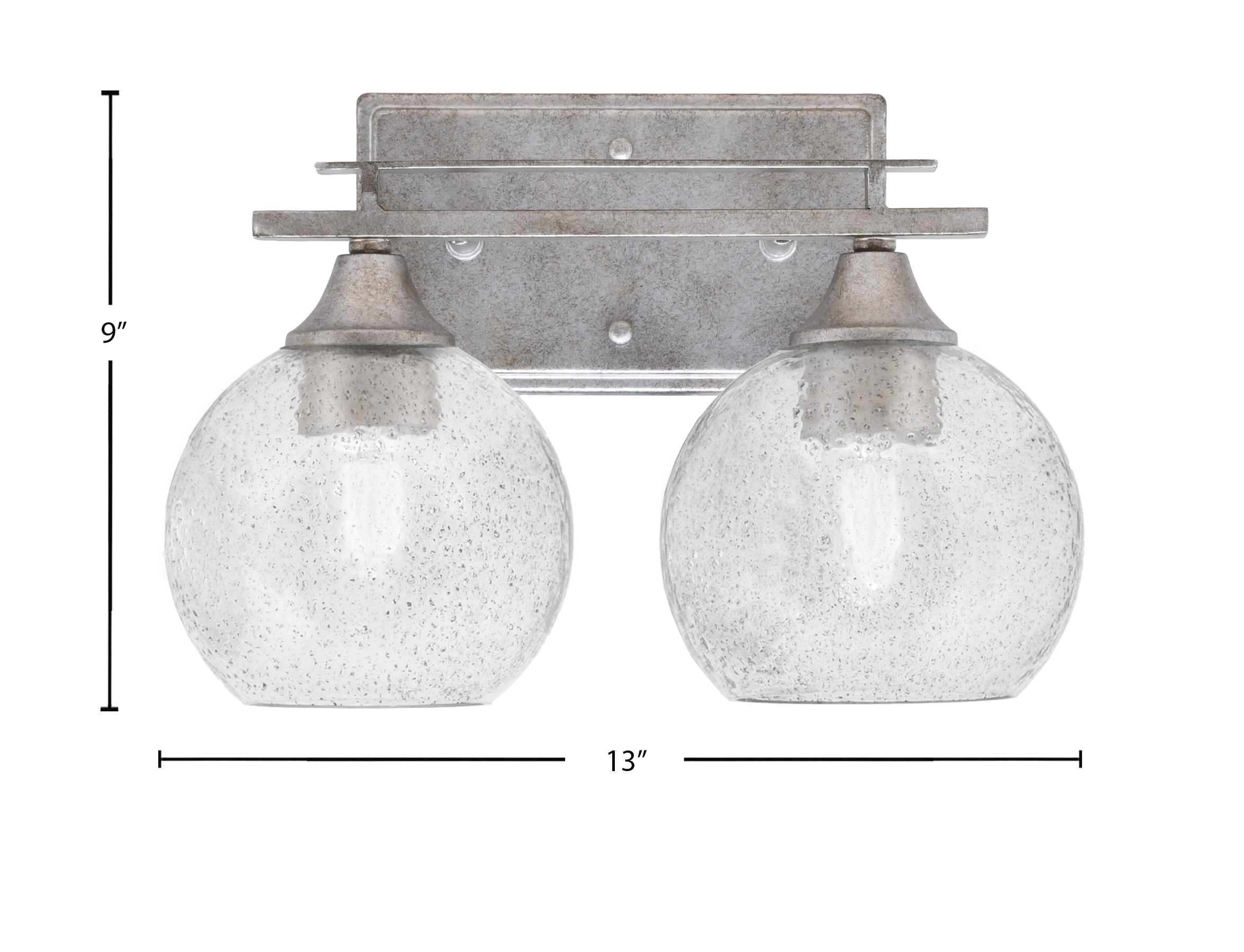 Uptowne Two Light Bath Bar in Aged Silver with 5.75" Smoke Bubble Shade