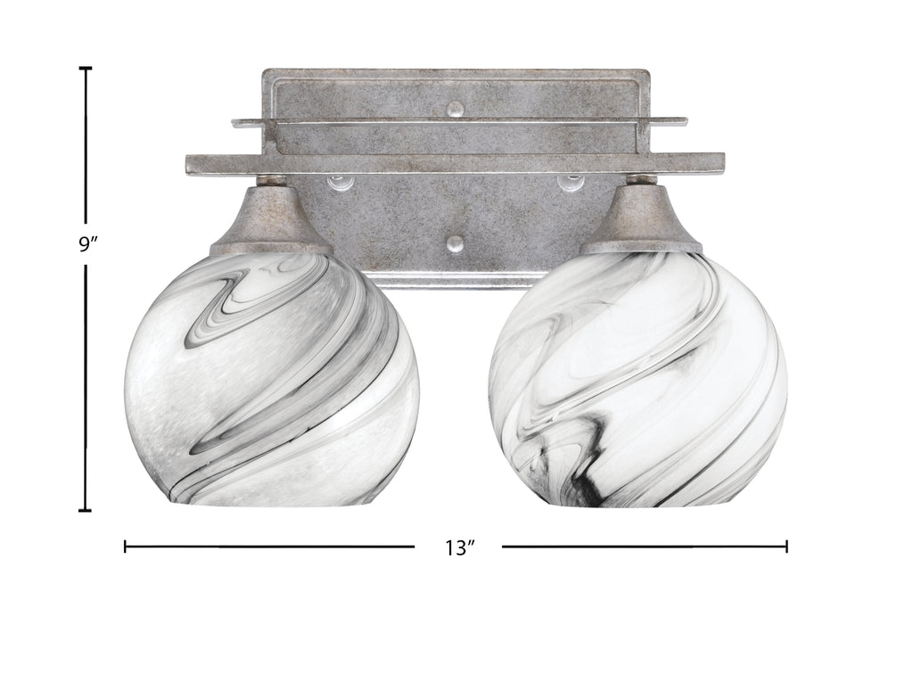 Uptowne Two Light Bath Bar in Aged Silver with 5.75" Onyx Swirl Shade