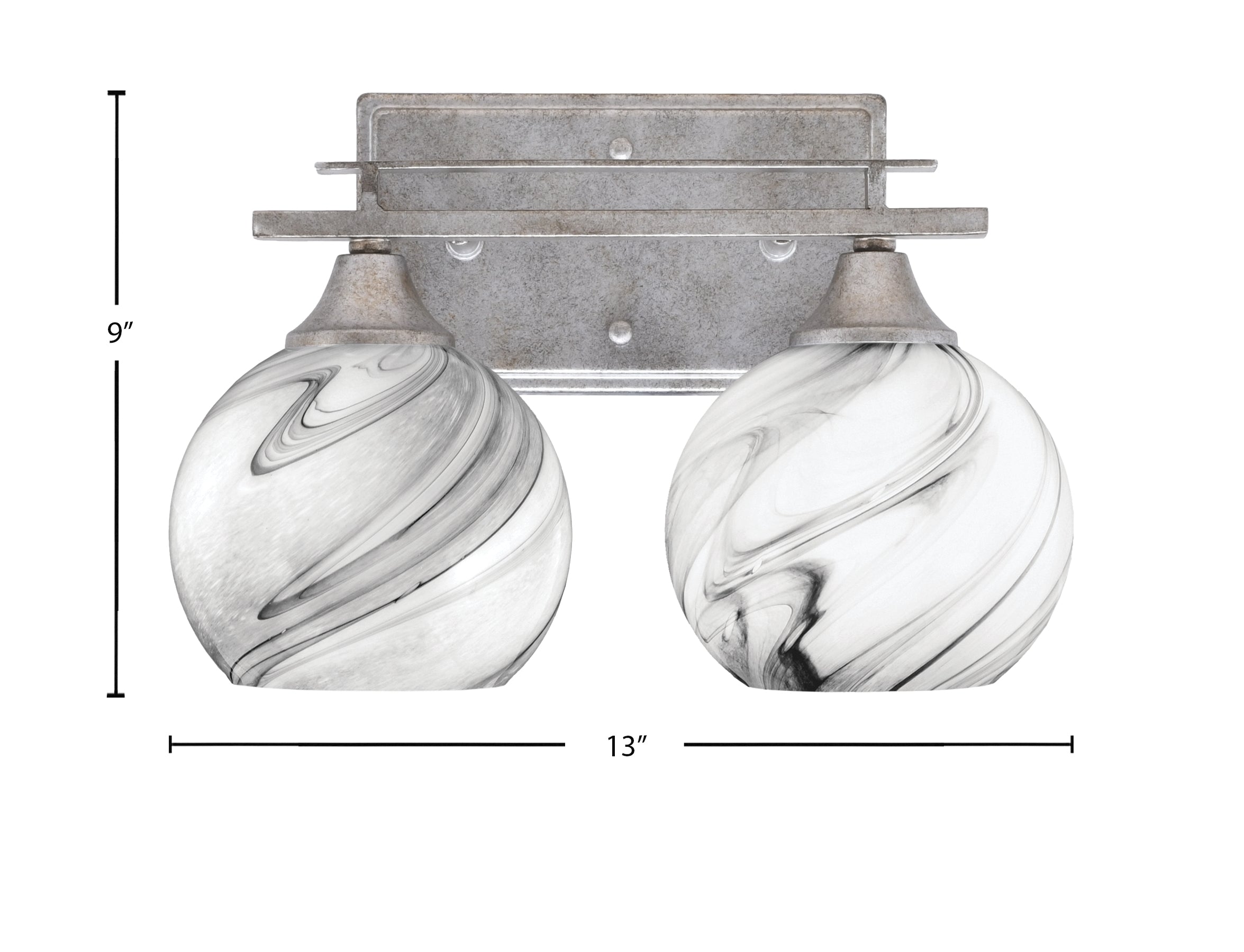 Uptowne Two Light Bath Bar in Aged Silver with 5.75" Onyx Swirl Shade