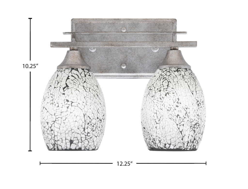 Uptowne Two Light Bath Bar in Aged Silver with 5" Black Fusion Shade