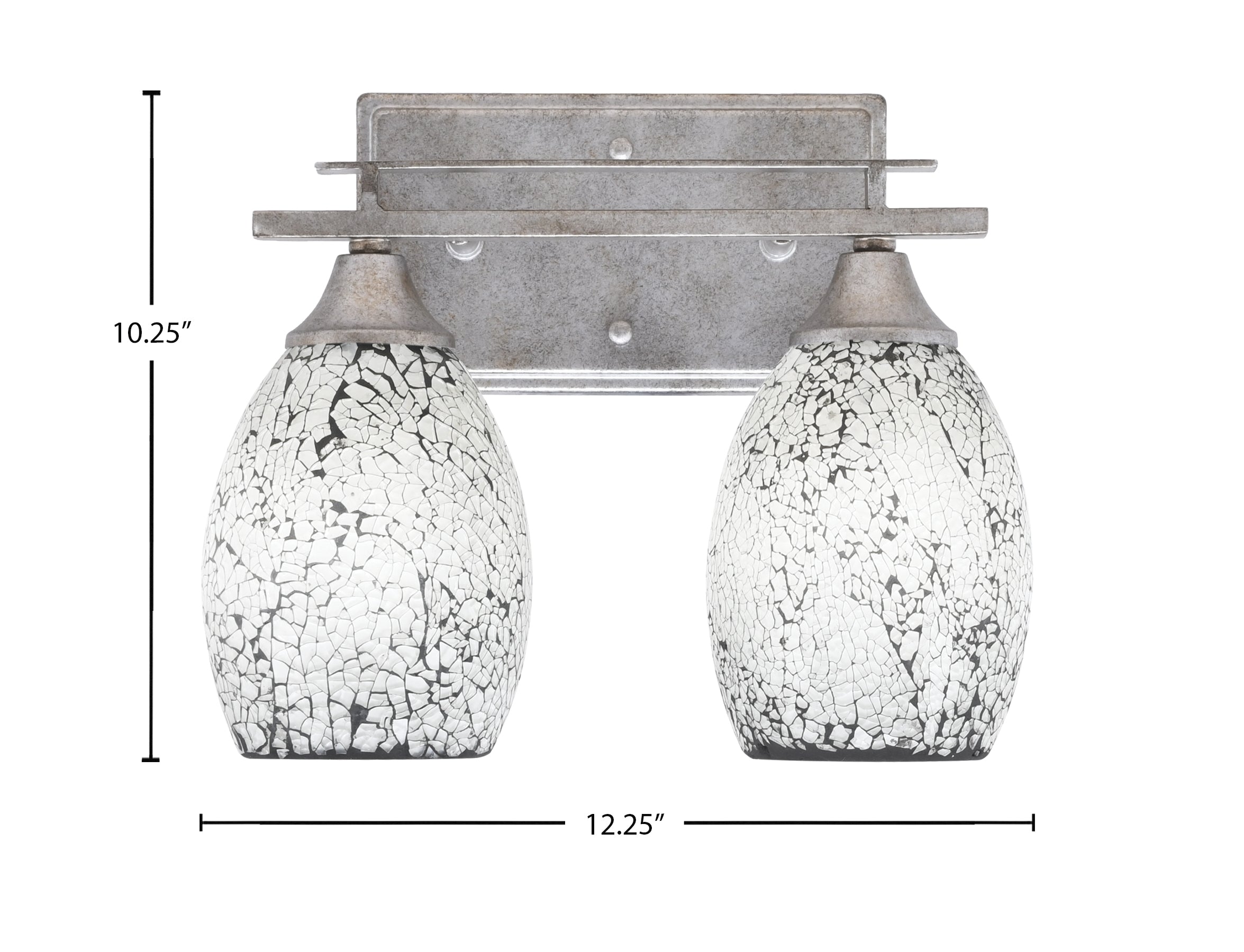 Uptowne Two Light Bath Bar in Aged Silver with 5" Black Fusion Shade