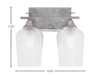 Uptowne Two Light Bath Bar in Aged Silver with 5" Clear Textured Shade