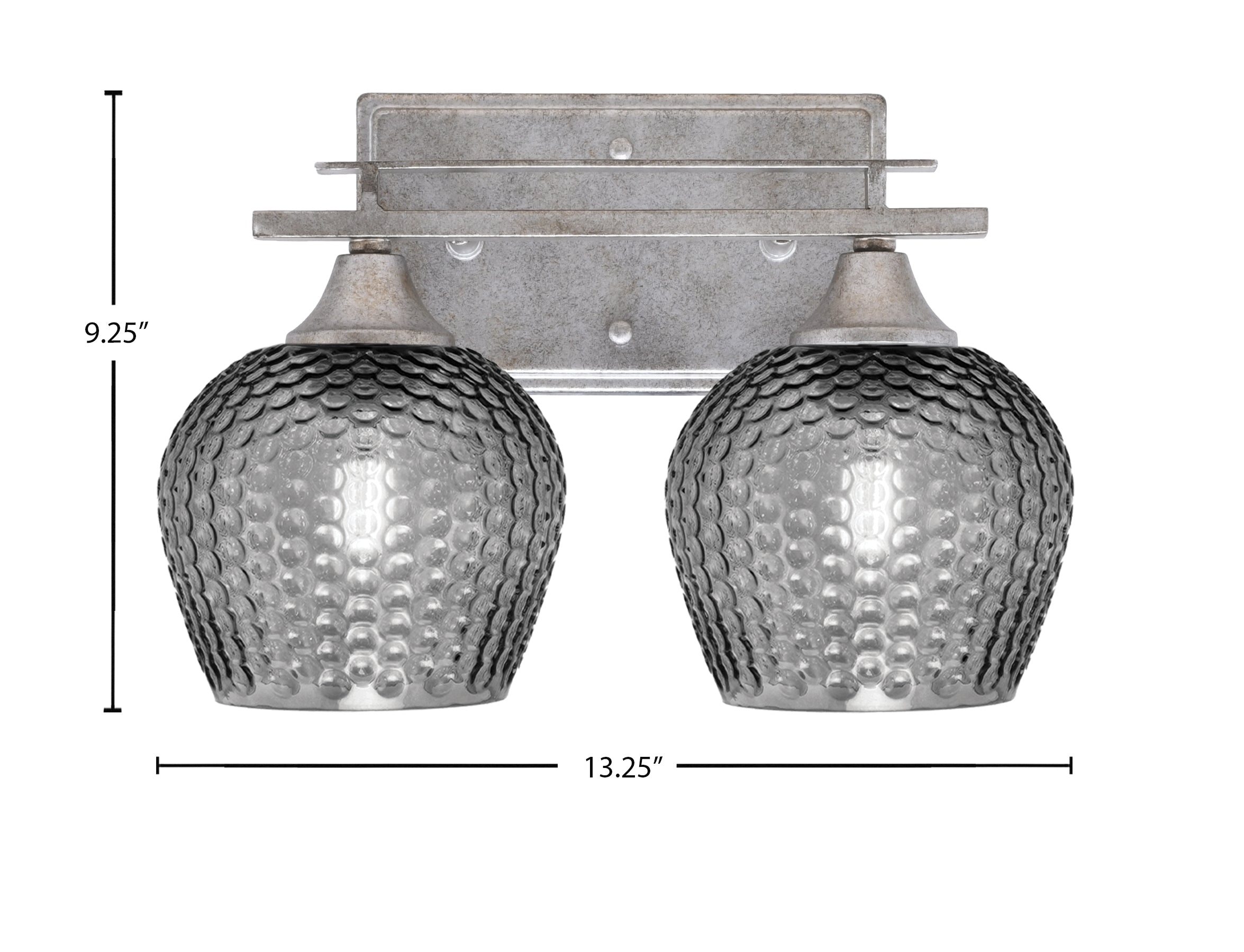 Uptowne Two Light Bath Bar in Aged Silver with 6" Smoke Textured Shade