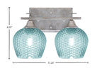 Uptowne Two Light Bath Bar in Aged Silver with 6" Turquoise Textured Shade