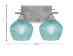 Uptowne Two Light Bath Bar in Aged Silver with 6" Turquoise Textured Shade