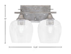Uptowne Two Light Bath Bar in Aged Silver with 6" Clear Bubble Glass Shade