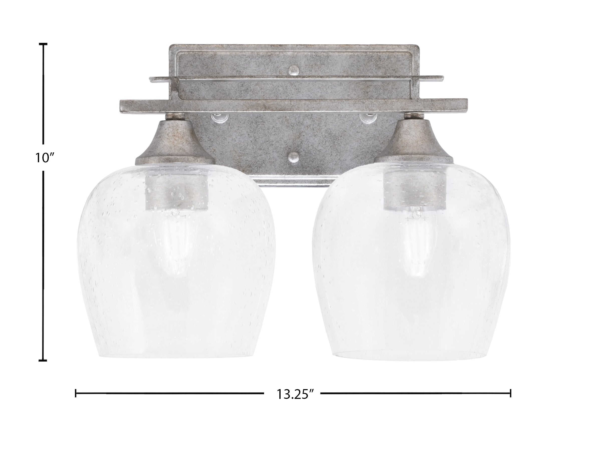 Uptowne Two Light Bath Bar in Aged Silver with 6" Clear Bubble Glass Shade