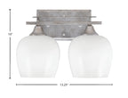 Uptowne Two Light Bath Bar in Aged Silver with 6" White Marble Shade