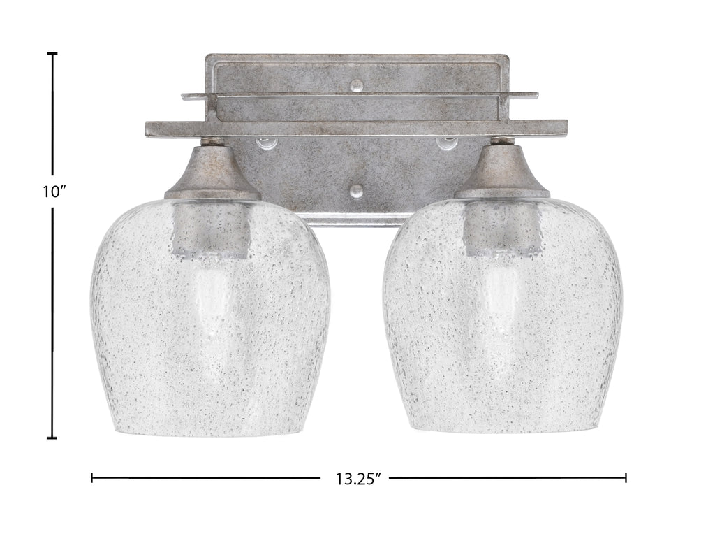 Uptowne Two Light Bath Bar in Aged Silver with 6" Smoke Bubble Glass Shade