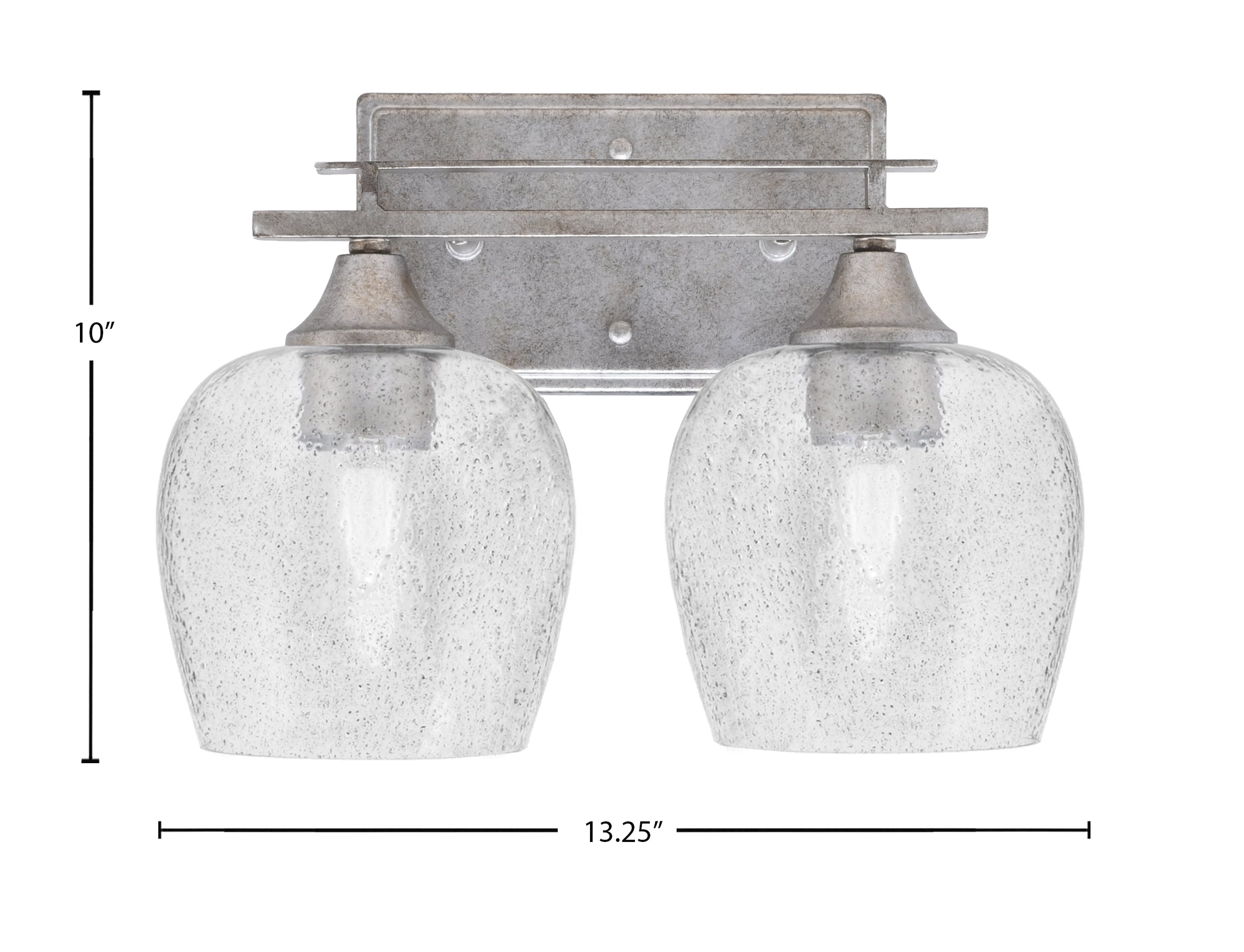 Uptowne Two Light Bath Bar in Aged Silver with 6" Smoke Bubble Glass Shade