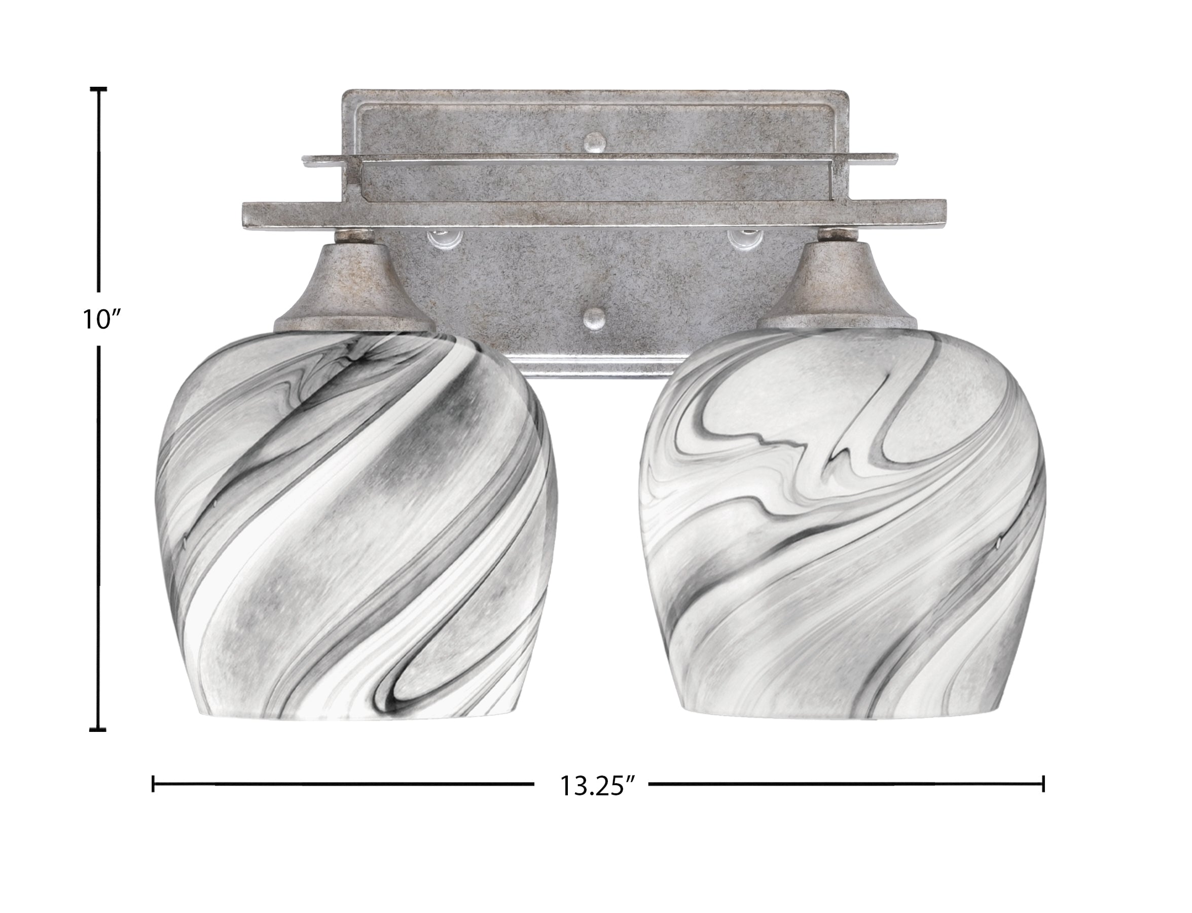 Uptowne Two Light Bath Bar in Aged Silver with 6" Onyx Swirl Shade