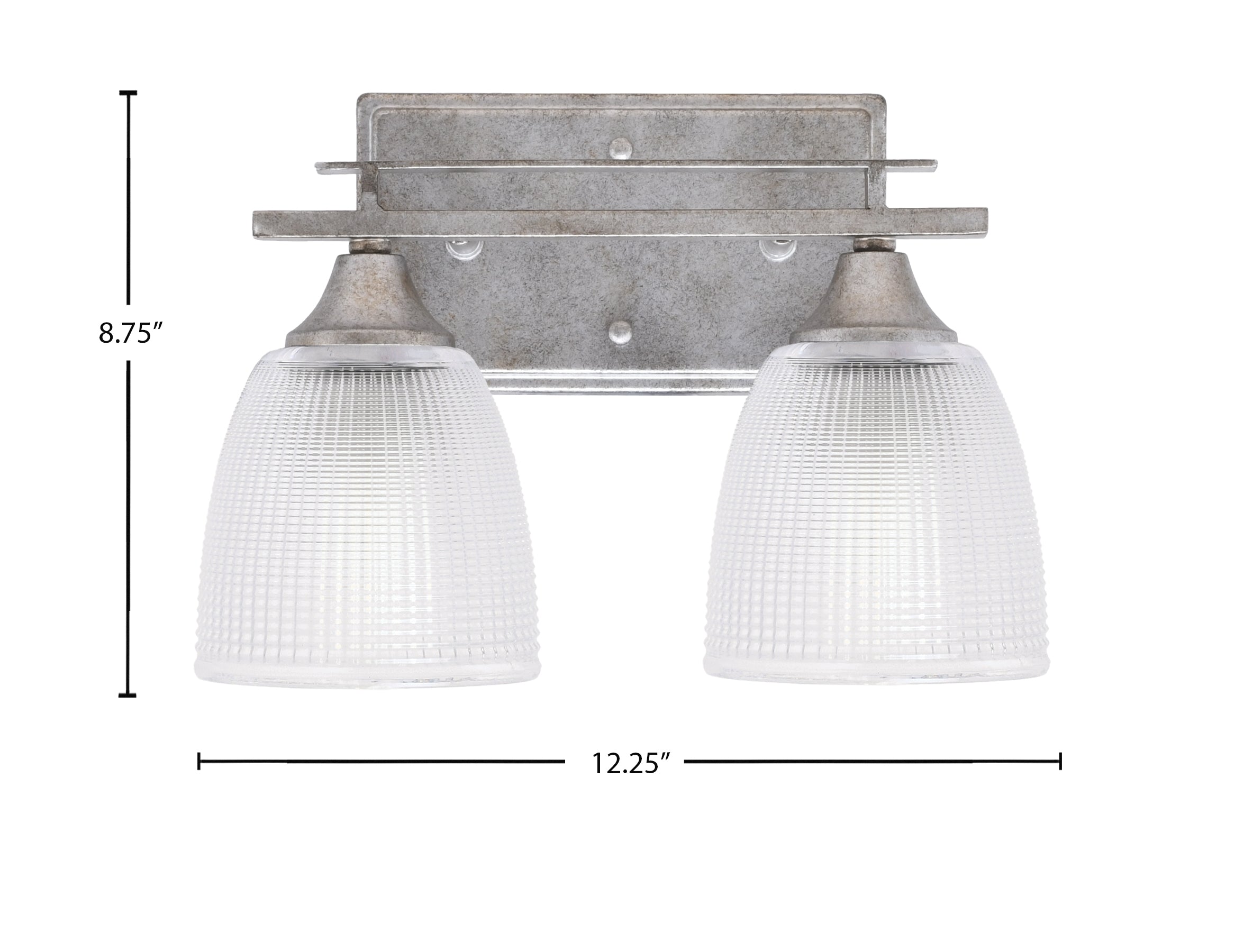 Uptowne Two Light Bath Bar in Aged Silver with 5" Clear Ribbed Shade