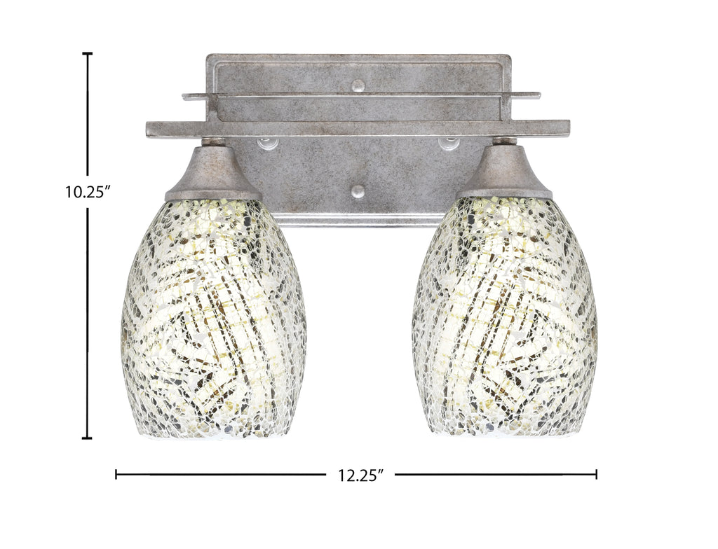 Uptowne Two Light Bath Bar in Aged Silver with 5" Natural Fusion Shade