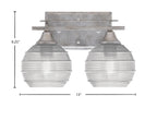 Uptowne Two Light Bath Bar in Aged Silver with 6" Clear Ribbed Glass Shade