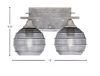 Uptowne Two Light Bath Bar in Aged Silver with 6" Smoke Ribbed Shade